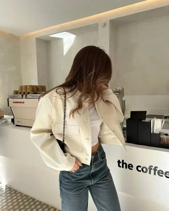 Raquel - Women's White Bomber Jacket