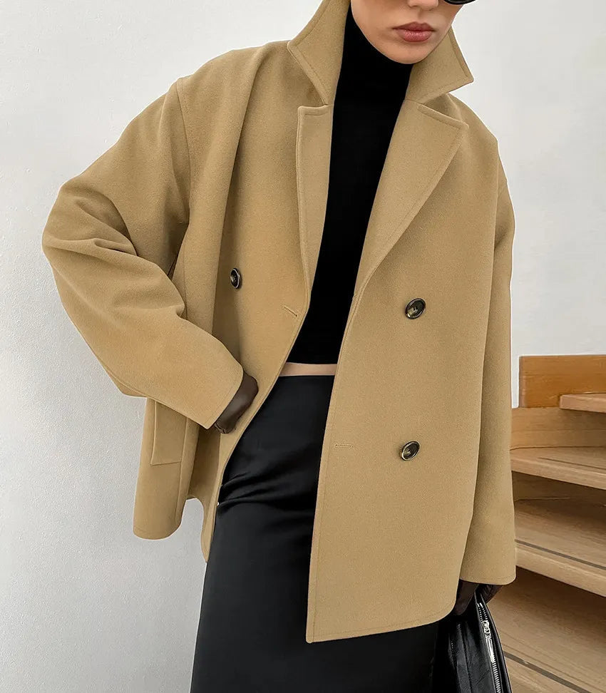 Mara Women’s Wool Coat – Short Double Breasted Jacket