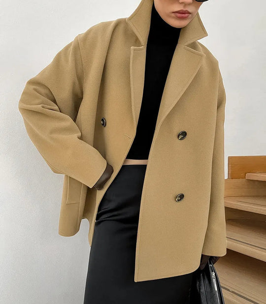 Mara Women’s Wool Coat – Short Double Breasted Jacket