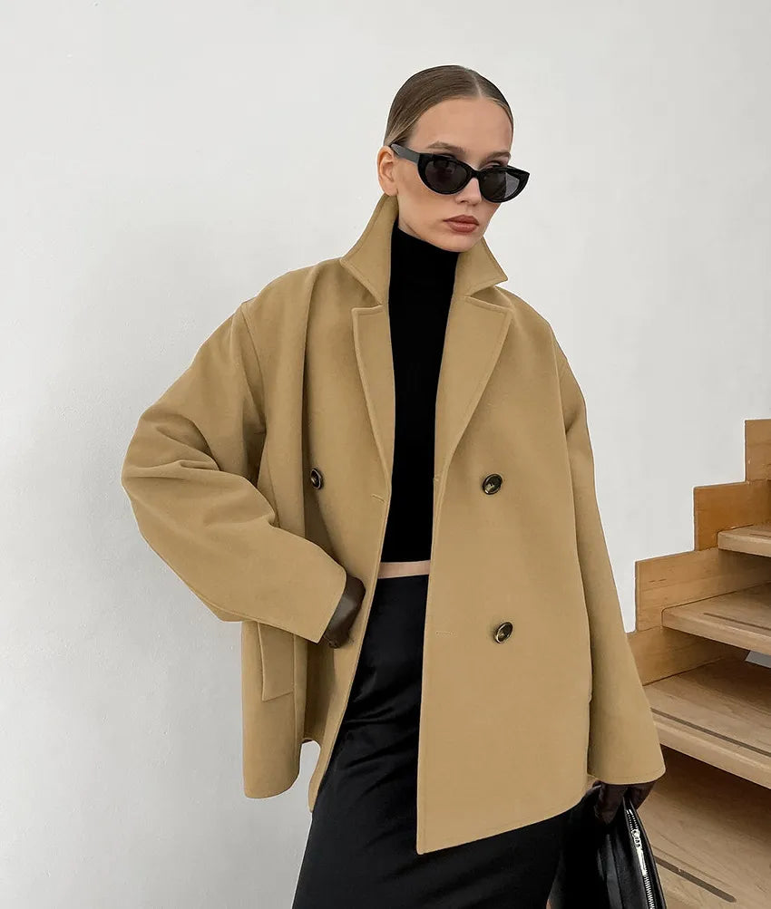 Mara Women’s Wool Coat – Short Double Breasted Jacket