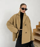 Mara Damen Wollmantel – Kurze Doppelreihige Jacke