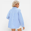 Damesblouse Katoen Knopen Klassiek Gestreept Lange Mouw