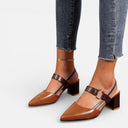 Women’s Leather Slingback Heels Block Heel Pointed Toe
