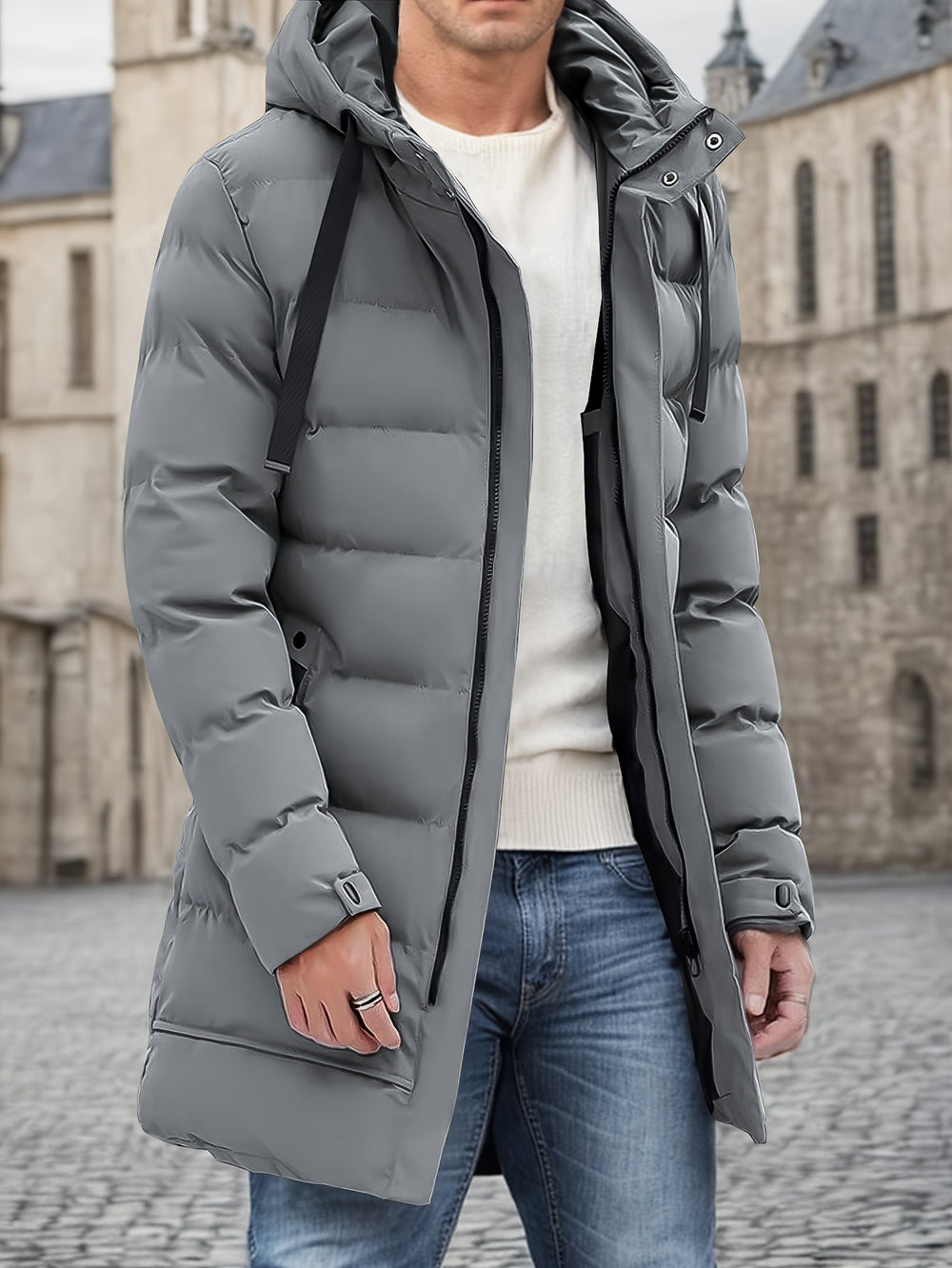 Jeffrey Men’s Puffer Jacket – Long Winter Coat with Hood
