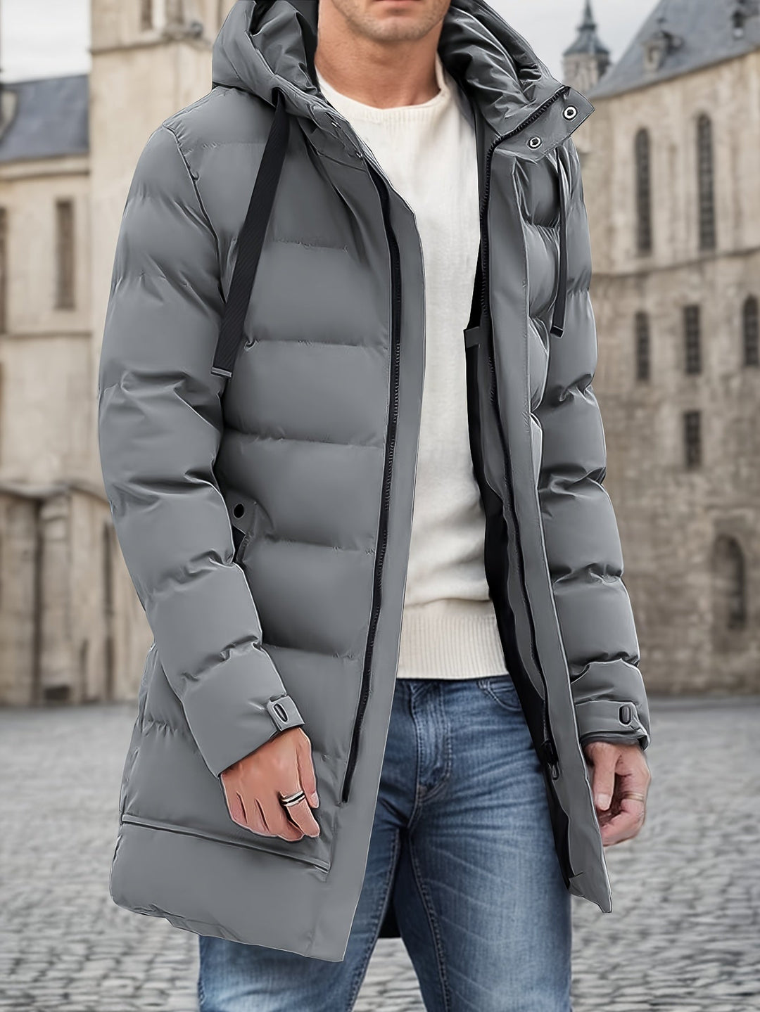 Jeffrey Men’s Puffer Jacket – Long Winter Coat with Hood