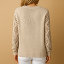 Barclay & Bloom | Damen Strickpullover – V-Ausschnitt Pullover mit Lochmusterärmeln