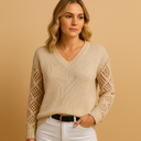 Barclay & Bloom | Damen Strickpullover – V-Ausschnitt Pullover mit Lochmusterärmeln