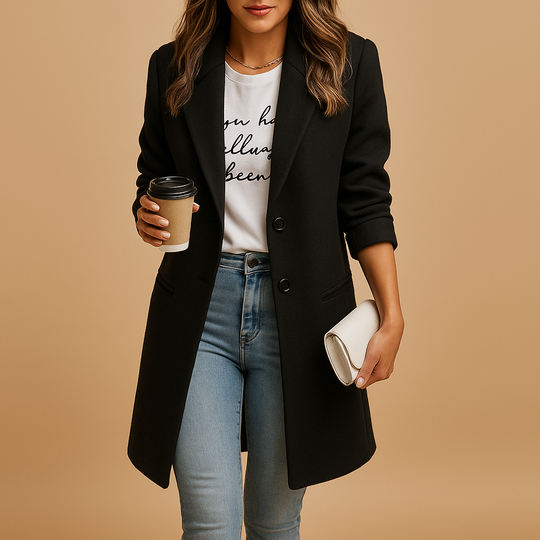 Clara Women’s Coat – Long Sleeve Button Front Wool Blend