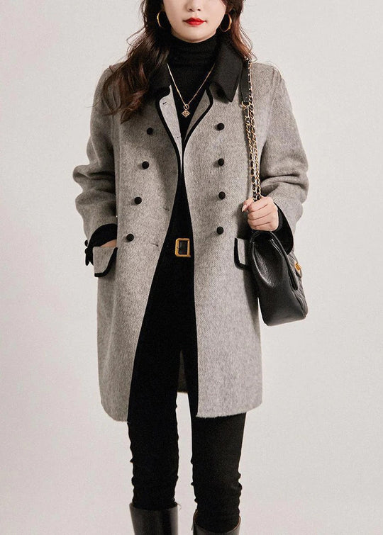 Women’s Wool Blend Trench Coat – Double-Breasted Mid-Length Elegance