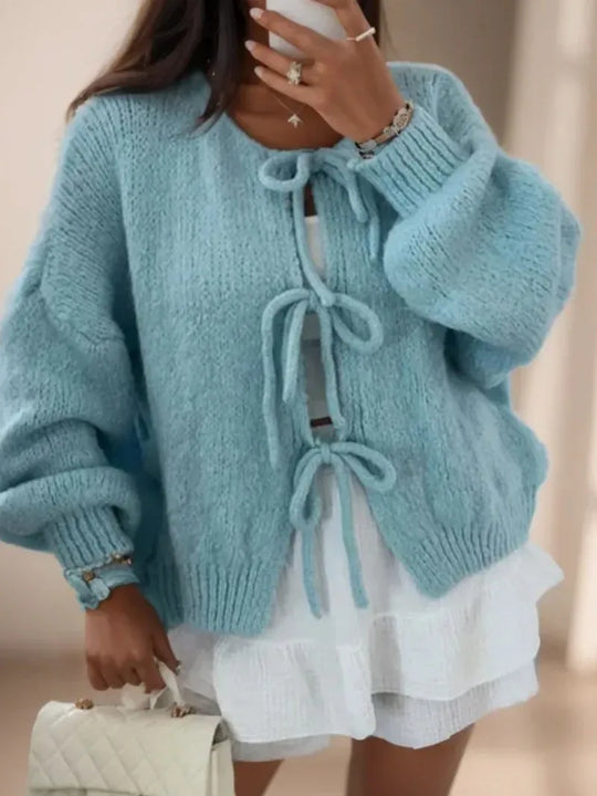 Tamara Women’s Knit Cardigan – Front Tie Long Sleeve Sweater