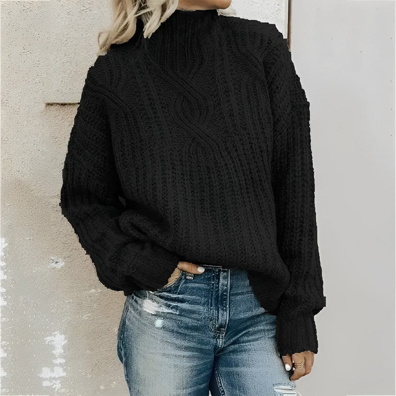 Olivia Women’s Cable Knit Sweater – Cozy High Neck Pullover