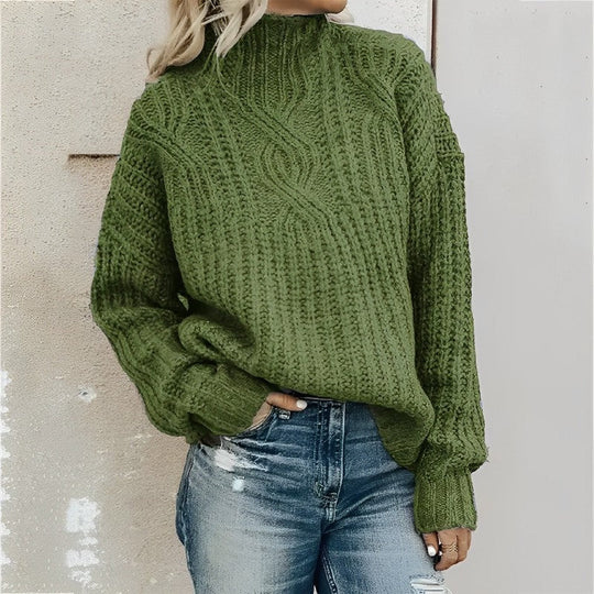 Olivia Women’s Cable Knit Sweater – Cozy High Neck Pullover