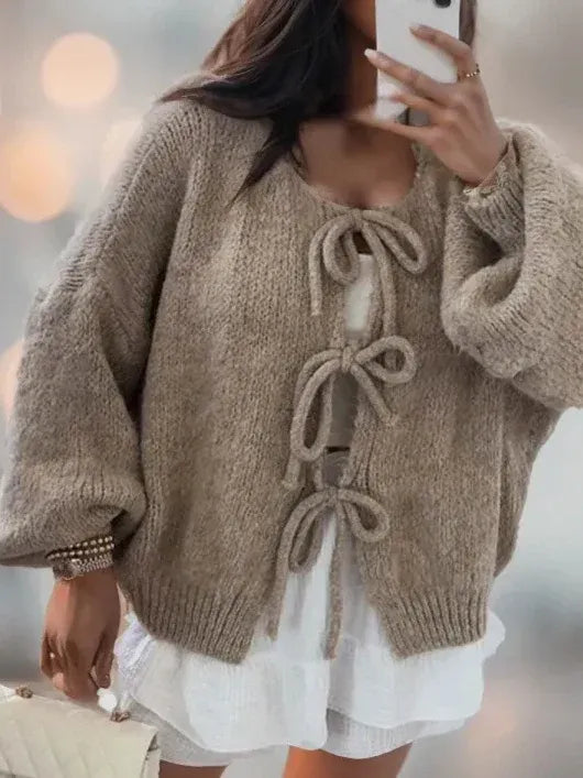 Tamara Women’s Knit Cardigan – Front Tie Long Sleeve Sweater