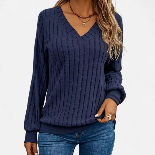 Barclay & Bloom | Dames Gebreide Trui – V-Hals Gestructureerde Lange Mouwen Top