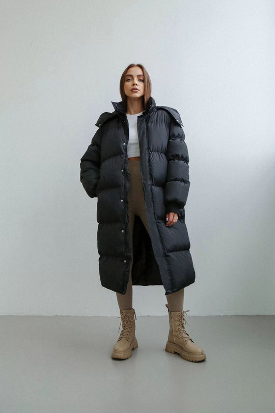 Sandra Damen langer Steppmantel – Kapuzen-Winteroberbekleidung