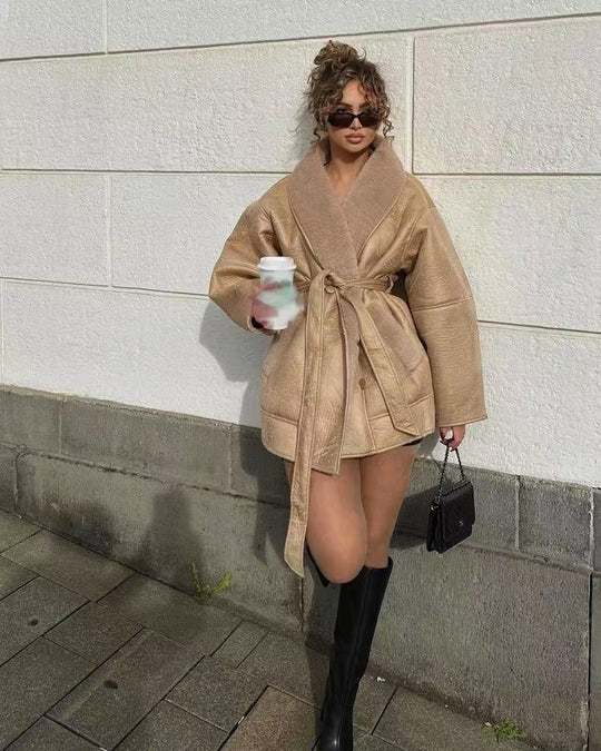 Ariana Women’s Jacket – Belted Winter Trench Coat