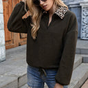 Elara Damen Fleece Sweatshirt – Leopardenkragen Halb-Reißverschluss Pullover