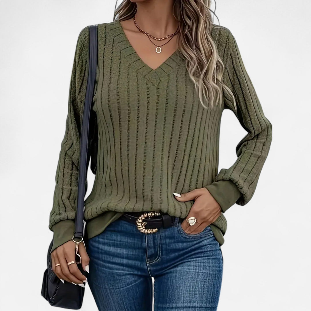 Barclay & Bloom | Dames Gebreide Trui – V-Hals Gestructureerde Lange Mouwen Top