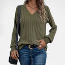 Barclay & Bloom | Damen Strickpullover – V-Ausschnitt Strukturierter Langarmtop