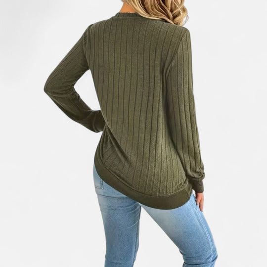 Barclay & Bloom | Dames Gebreide Trui – V-Hals Gestructureerde Lange Mouwen Top
