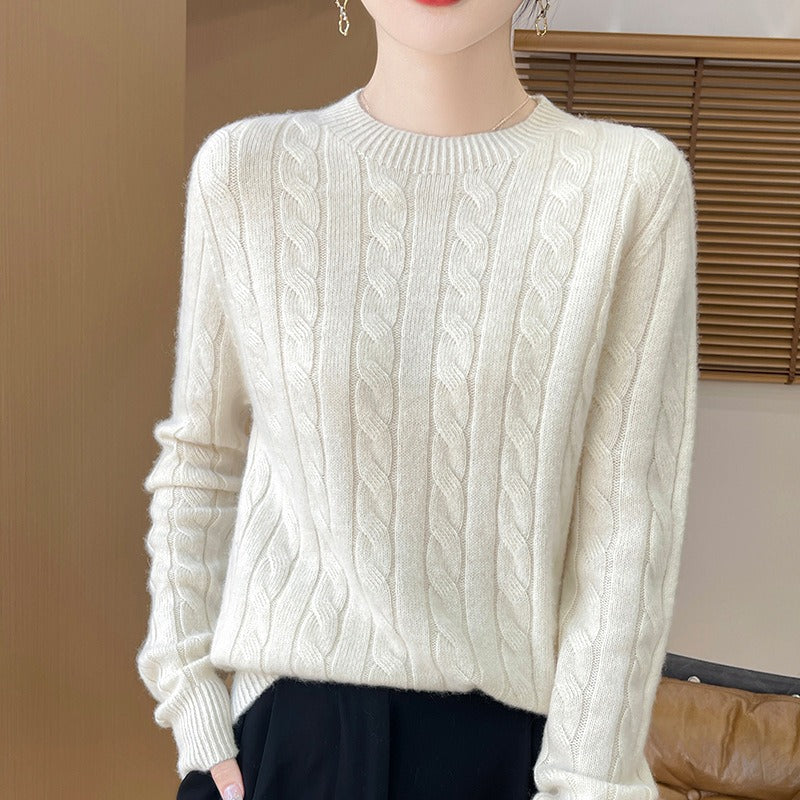 Mia Women’s Cable Knit Sweater – Soft Crew Neck Pullover