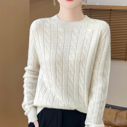 Mia Women’s Cable Knit Sweater – Soft Crew Neck Pullover