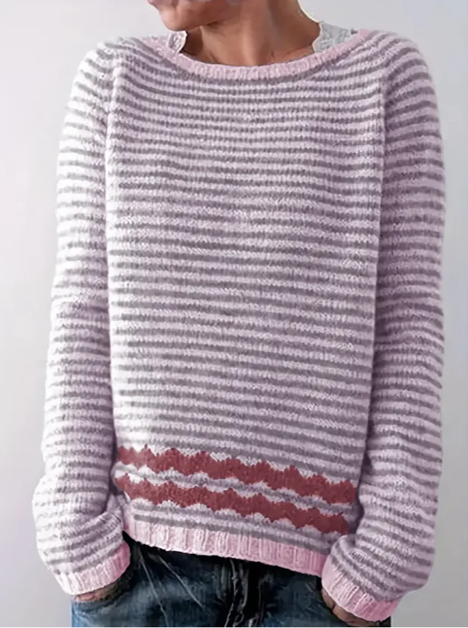 Sophie Women’s Striped Knit Sweater – Long Sleeve Casual Pullover