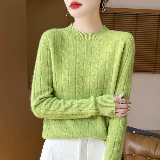 Mia Women’s Cable Knit Sweater – Soft Crew Neck Pullover
