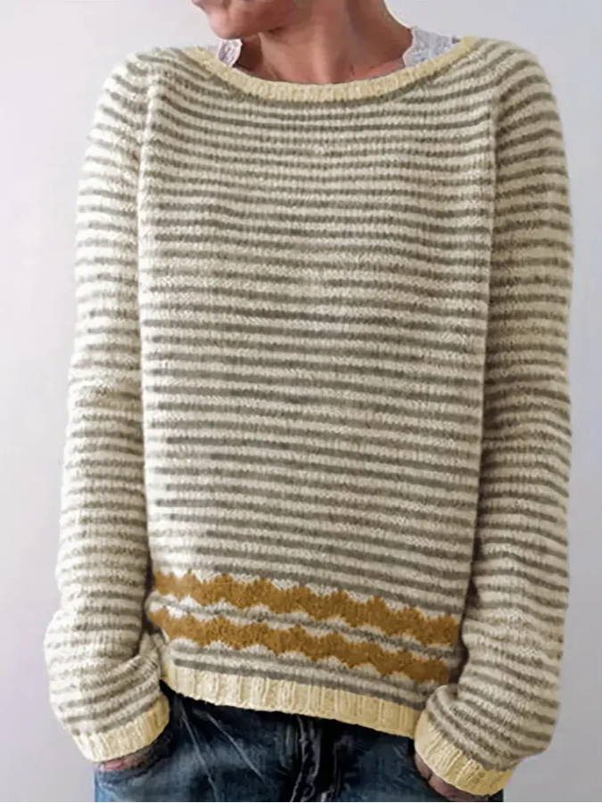 Sophie Women’s Striped Knit Sweater – Long Sleeve Casual Pullover