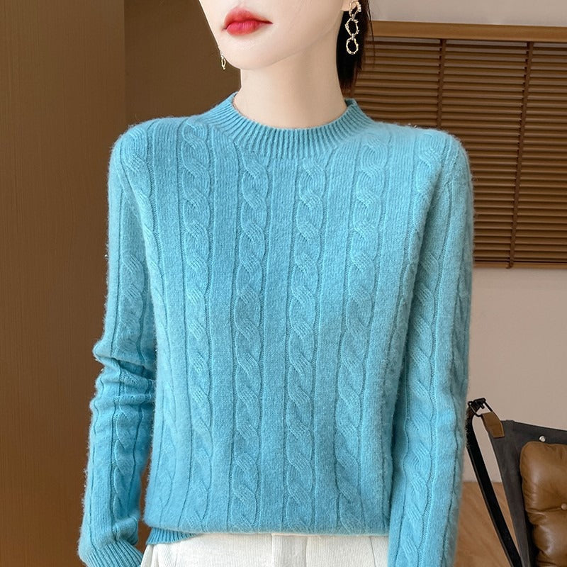Mia Women’s Cable Knit Sweater – Soft Crew Neck Pullover