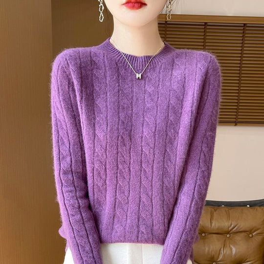 Mia Women’s Cable Knit Sweater – Soft Crew Neck Pullover
