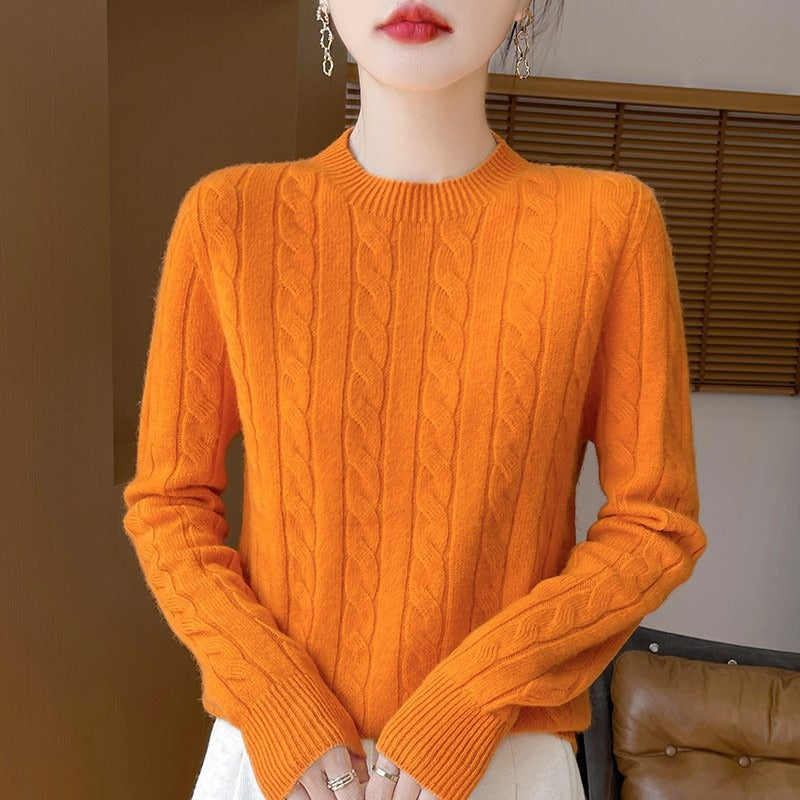 Mia Women’s Cable Knit Sweater – Soft Crew Neck Pullover