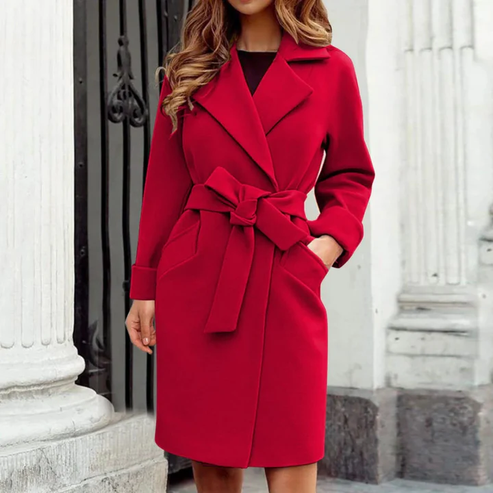 Damen Winterjacke – Woll-Trenchcoat mit Gürtel