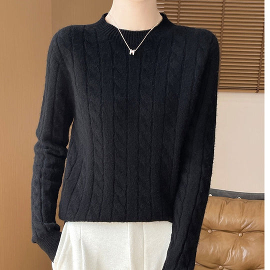 Mia Women’s Cable Knit Sweater – Soft Crew Neck Pullover