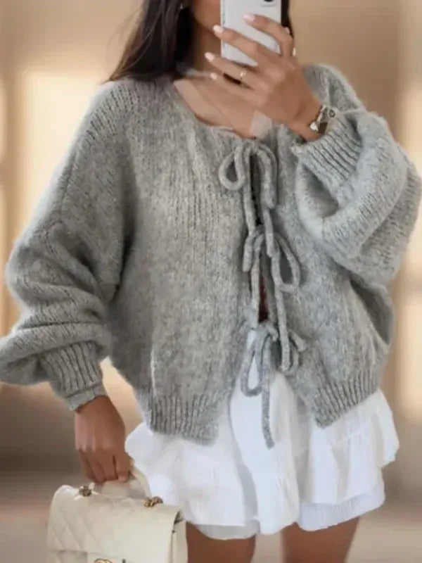 Tamara Women’s Knit Cardigan – Front Tie Long Sleeve Sweater