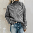 Olivia Damen Strickpullover mit Zopfmuster – Gemütlicher Pullover mit hohem Kragen