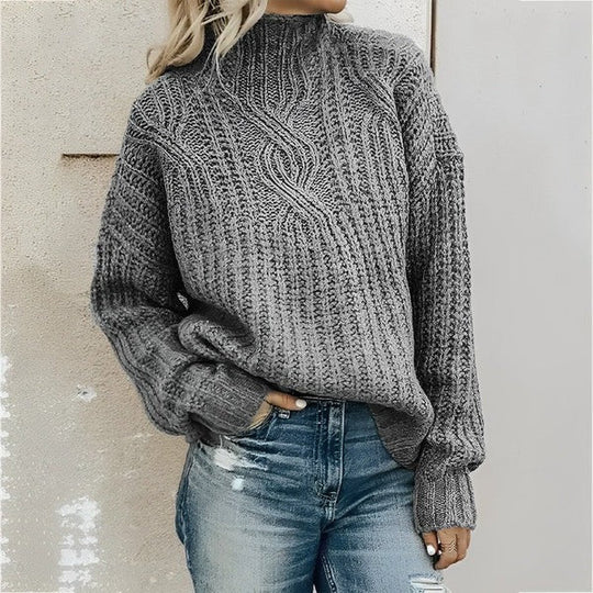 Olivia Women’s Cable Knit Sweater – Cozy High Neck Pullover