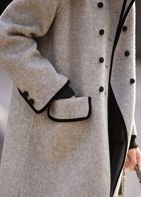 Women’s Wool Blend Trench Coat – Double-Breasted Mid-Length Elegance