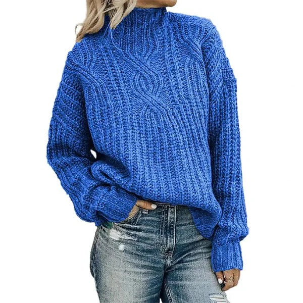 Olivia Women’s Cable Knit Sweater – Cozy High Neck Pullover