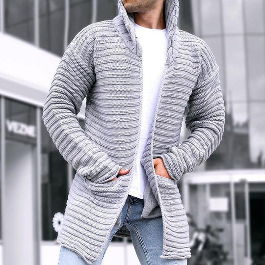 Evans Men’s Knit Cardigan – Longline with High Collar