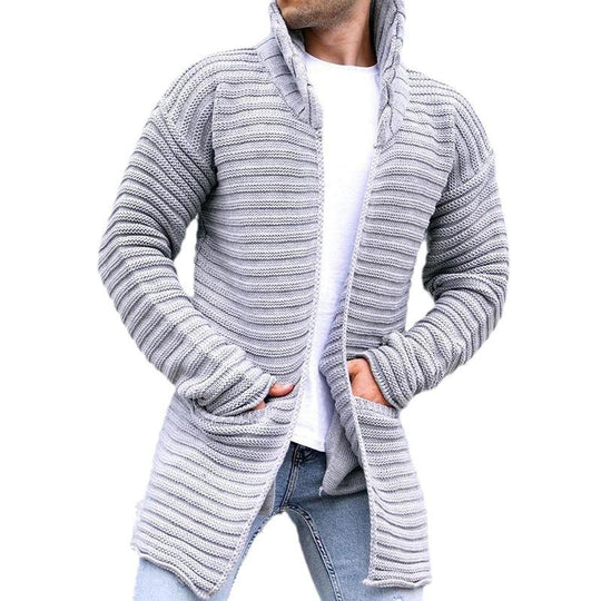 Evans Men’s Knit Cardigan – Longline with High Collar