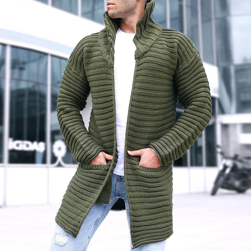 Evans Men’s Knit Cardigan – Longline with High Collar