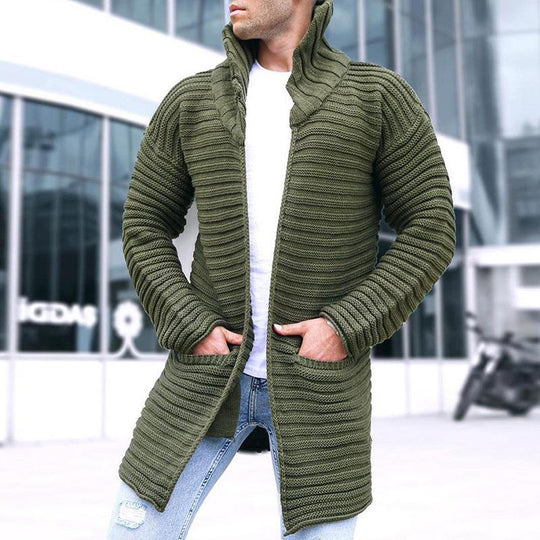 Evans Men’s Knit Cardigan – Longline with High Collar