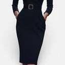 Damesjurk met ceintuur en mandarijnkraag Gestructureerde pasvorm Klassieke zakelijke stijl