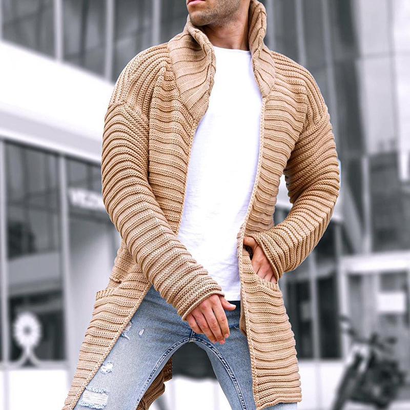 Evans Men’s Knit Cardigan – Longline with High Collar