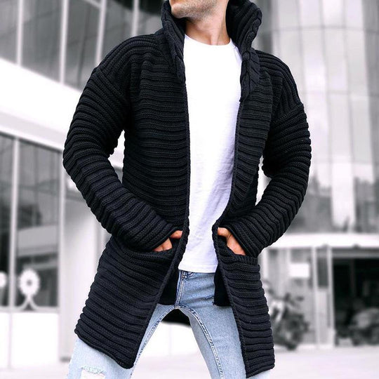 Evans Men’s Knit Cardigan – Longline with High Collar