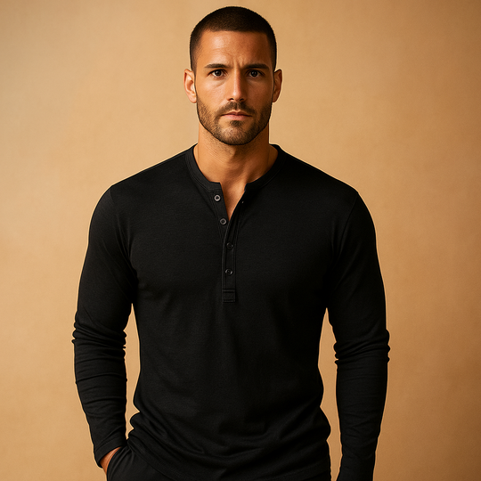 Dylan Men’s Henley Shirt – Long Sleeve Cotton Casual Top