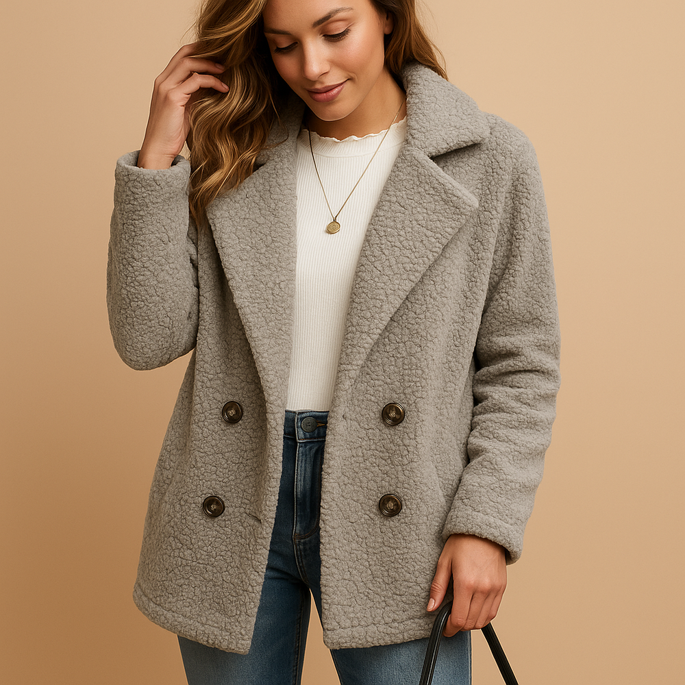 Barclay & Bloom | Damen Teddy-Mantel – Doppelreihige Fleece-Jacke