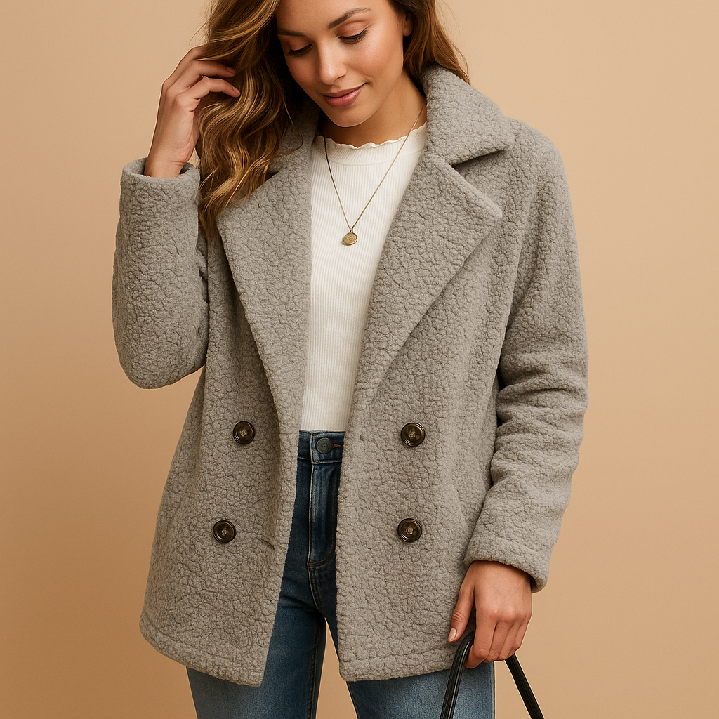 Barclay & Bloom | Damen Teddy-Mantel – Doppelreihige Fleece-Jacke