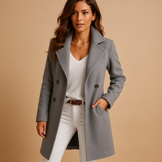 Isla Women’s Coat – Long Sleeve Double Breasted Wool Blend